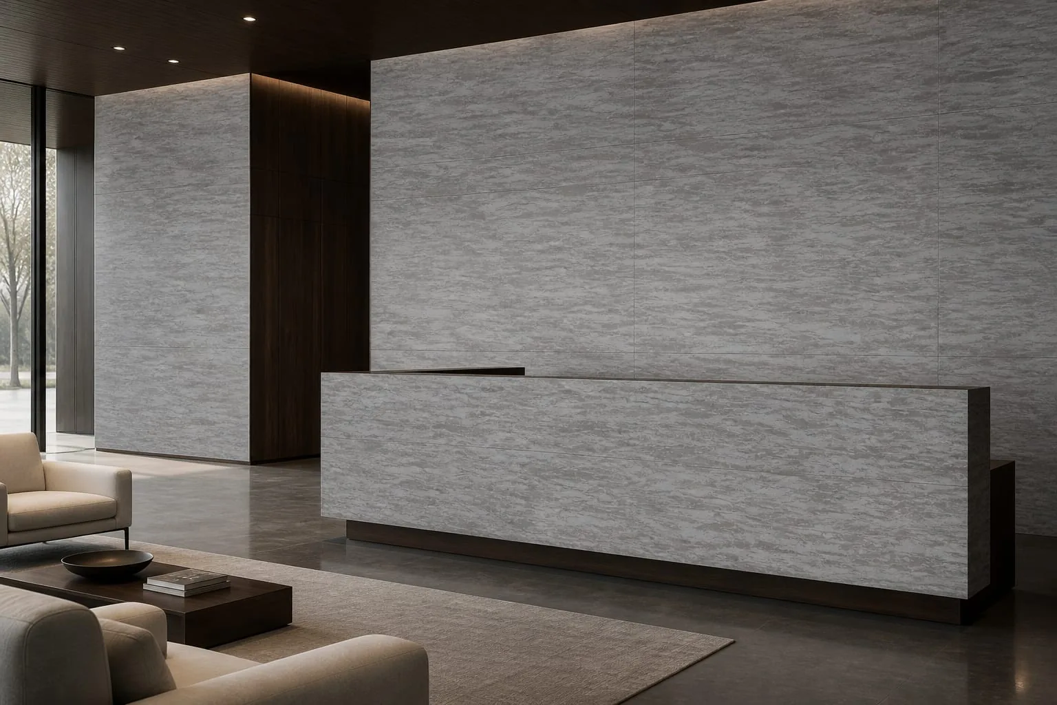 Charcoal Gray Linear Wave Engineered Quartz Stone Slab for Bathroom and Interior Design thumbnail 4