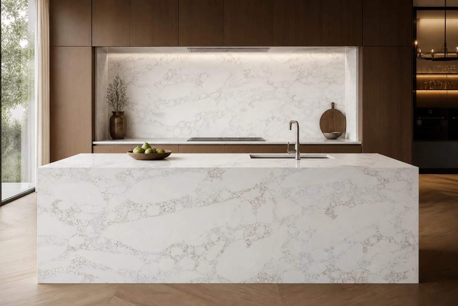 Snow White Delicate Breccia Engineered Quartz Stone Slab for Kitchen and Interior Design thumbnail 3