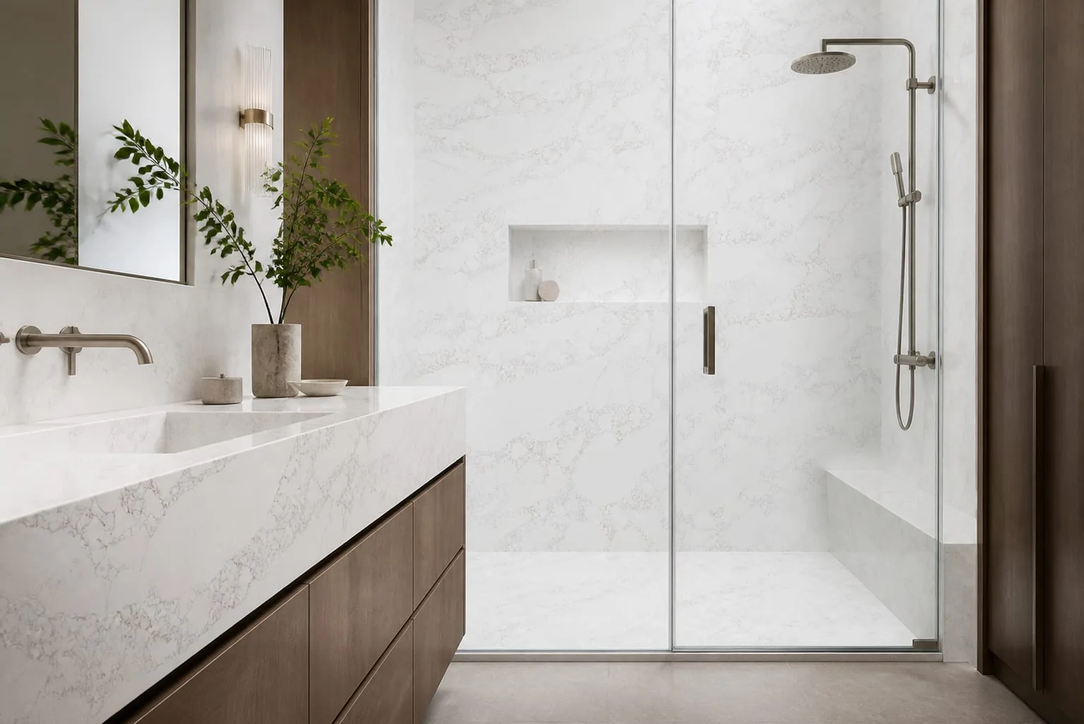 Snow White Delicate Breccia Engineered Quartz Stone Slab for Kitchen and Interior Design thumbnail 5