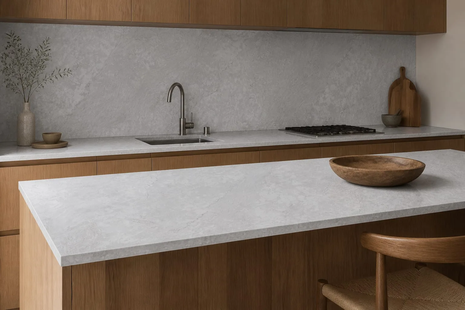 Stone Gray Cloud Texture Engineered Quartz Stone Slab for Kitchen and Interior Design thumbnail 3