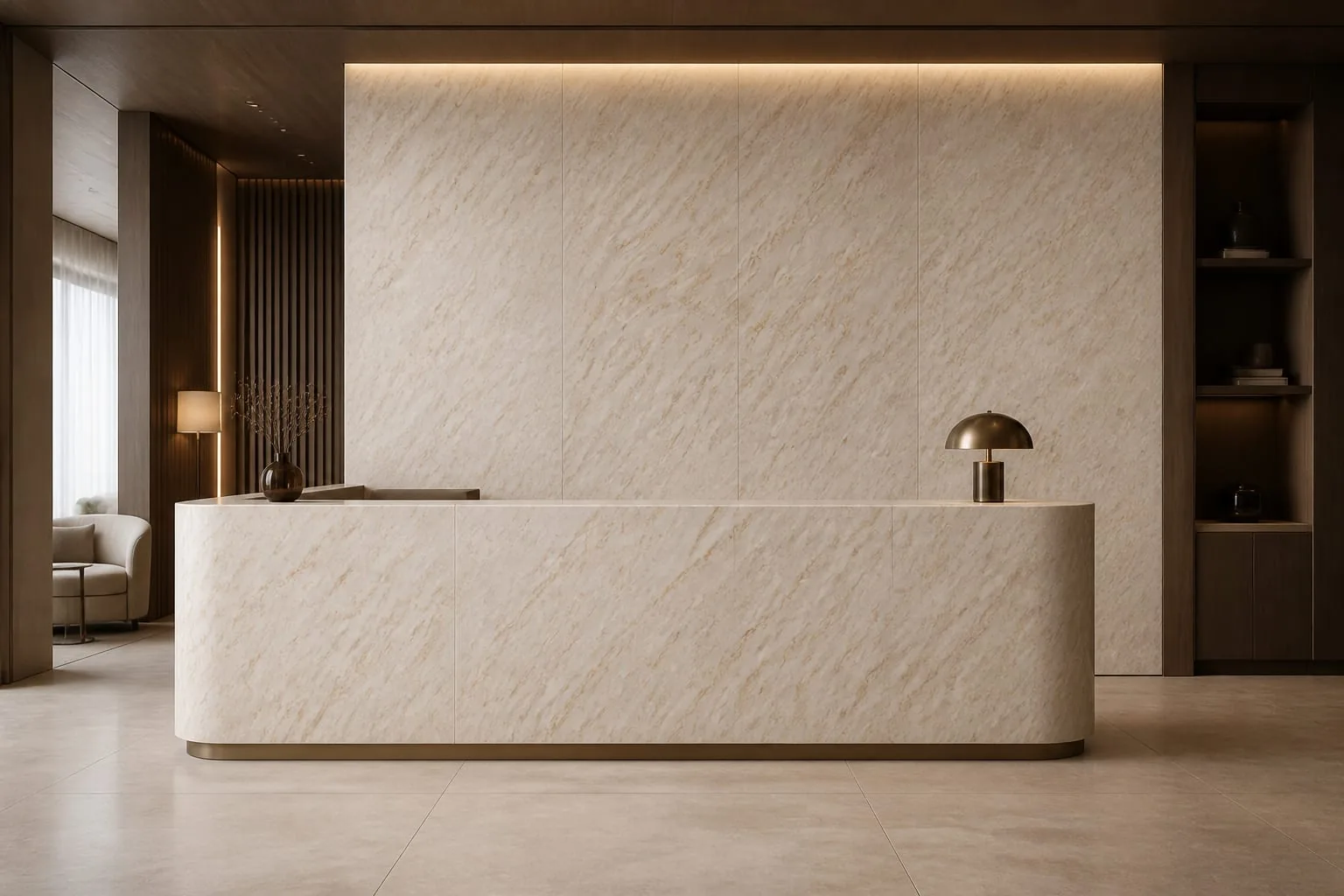 Ivory Gold Feathered Wave Engineered Quartz Stone Slab for Kitchen and Interior Design thumbnail 4