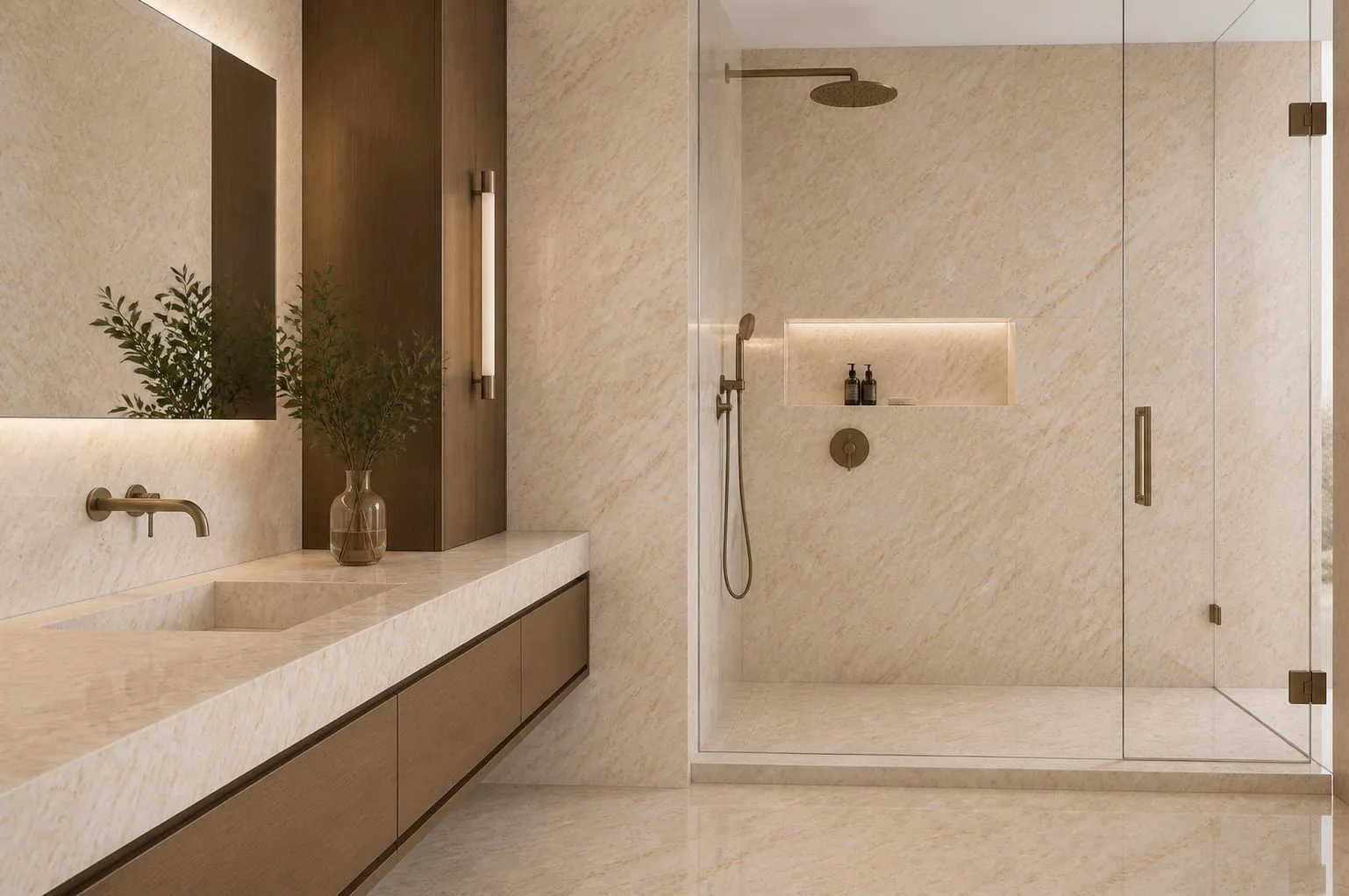 Ivory Gold Feathered Wave Engineered Quartz Stone Slab for Kitchen and Interior Design thumbnail 5