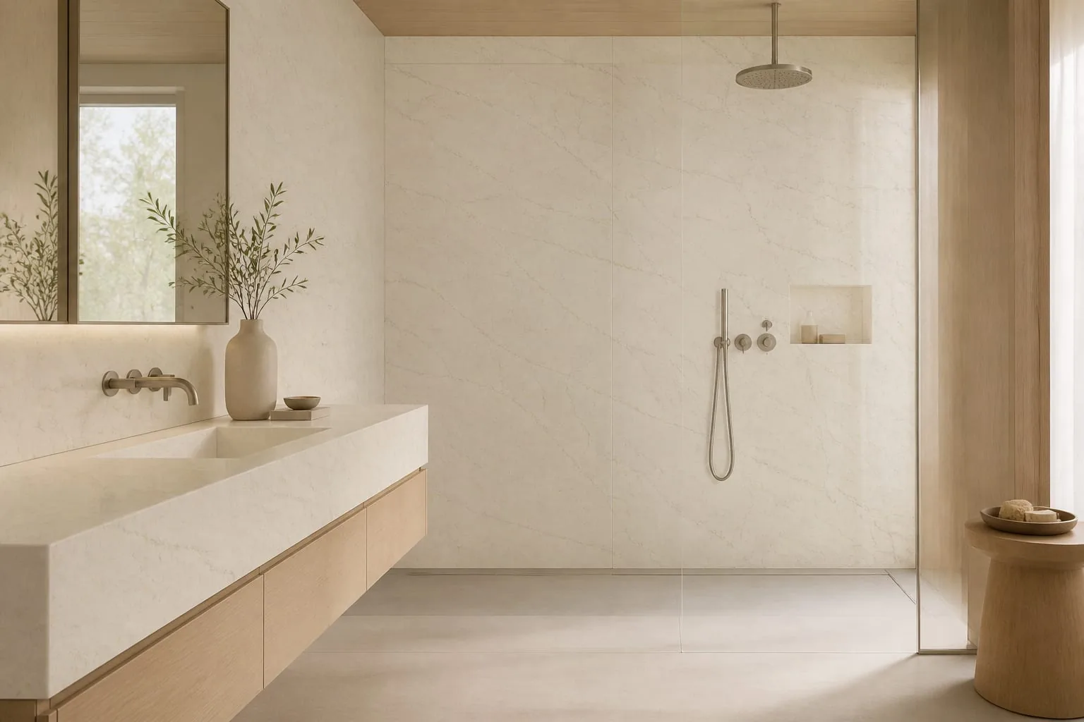 Cream White Fine Vein Engineered Quartz Stone Slab for Kitchen and Interior Design thumbnail 4