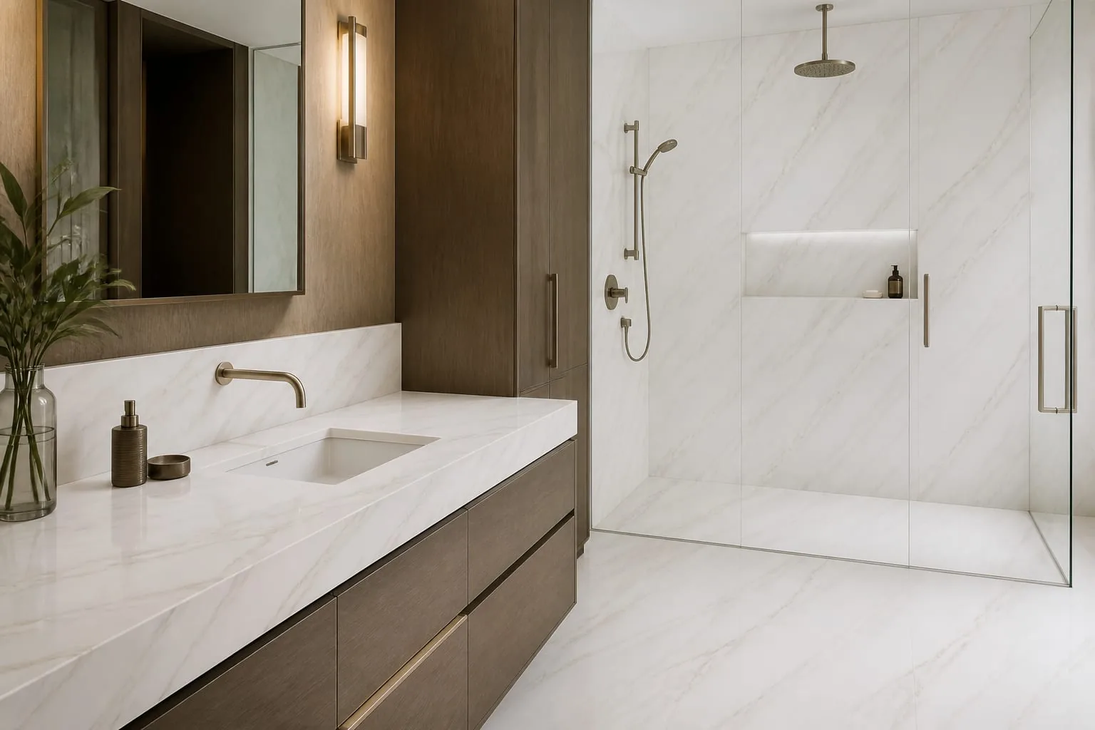 Snow White Golden Linear Vein Engineered Quartz Stone Slab for Kitchen and Interior Design thumbnail 4