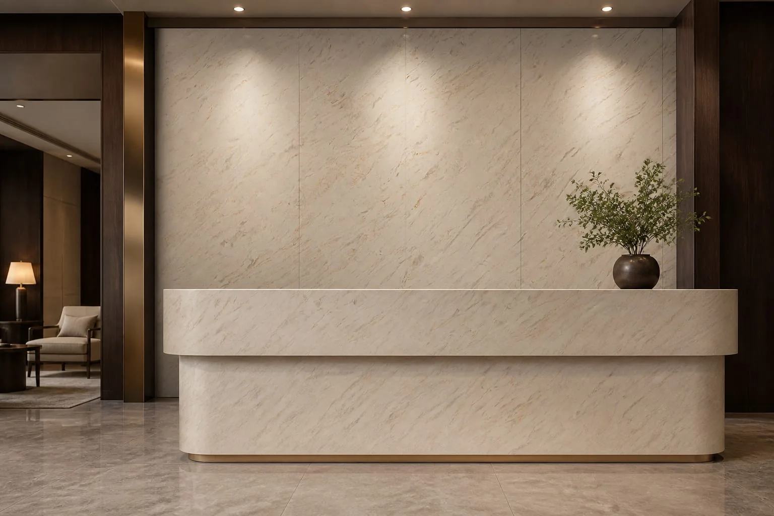 Warm Cream Feathered Wave Engineered Quartz Stone Slab for Kitchen and Interior Design thumbnail 4