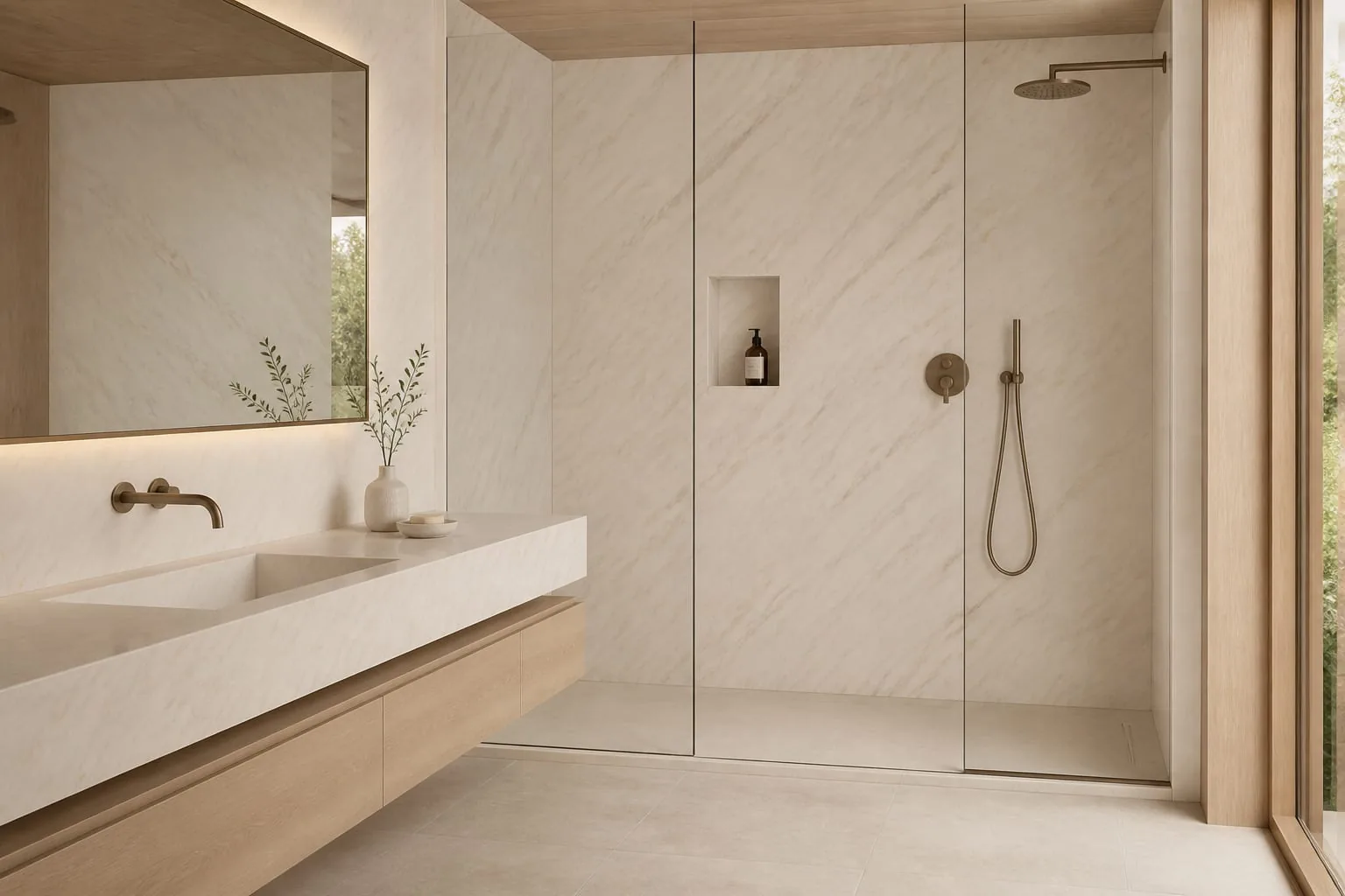 Warm Cream Feathered Wave Engineered Quartz Stone Slab for Kitchen and Interior Design thumbnail 5