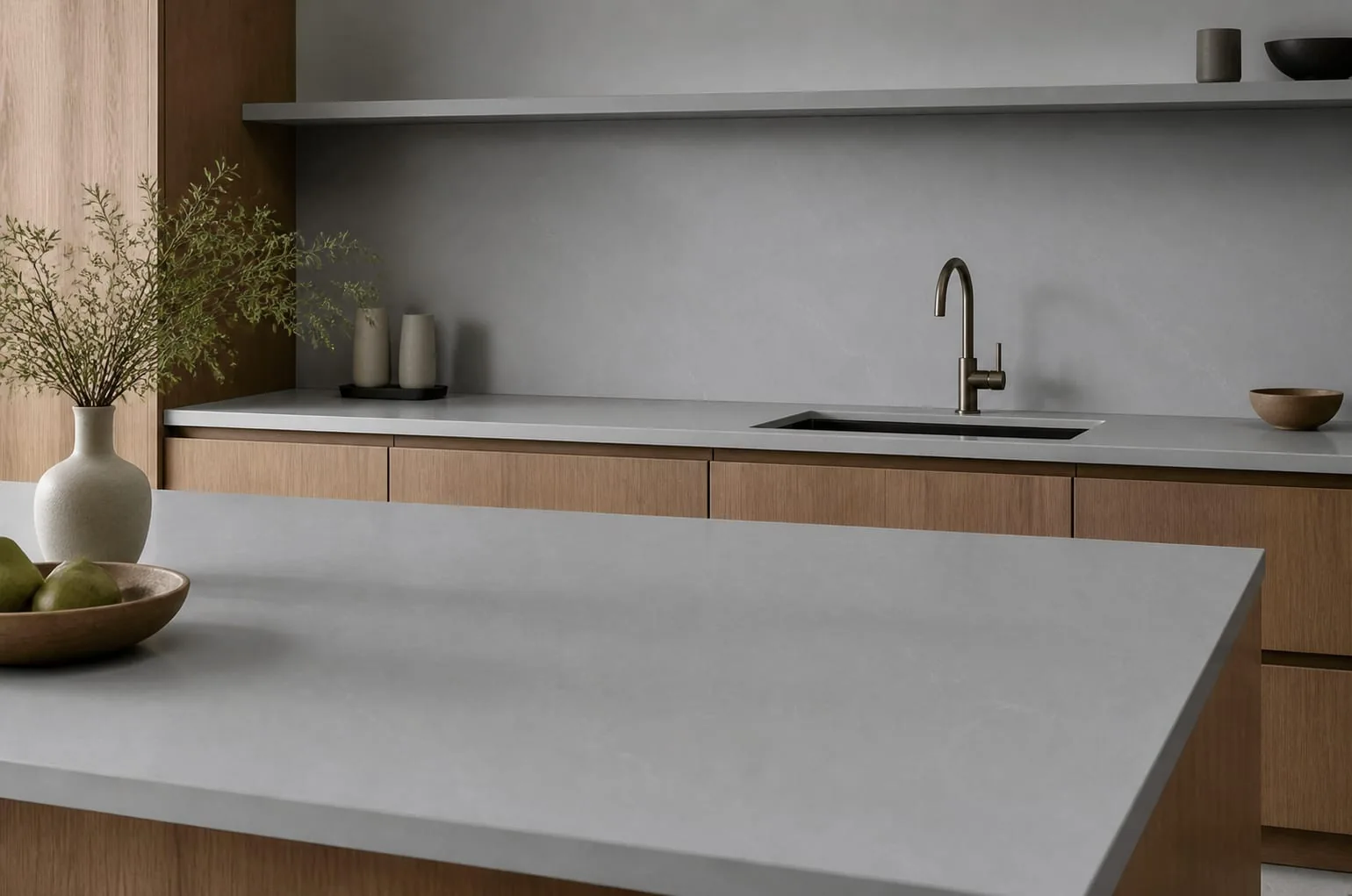 Mist Gray Soft Cloud Engineered Quartz Stone Slab for Kitchen and Interior Design thumbnail 3