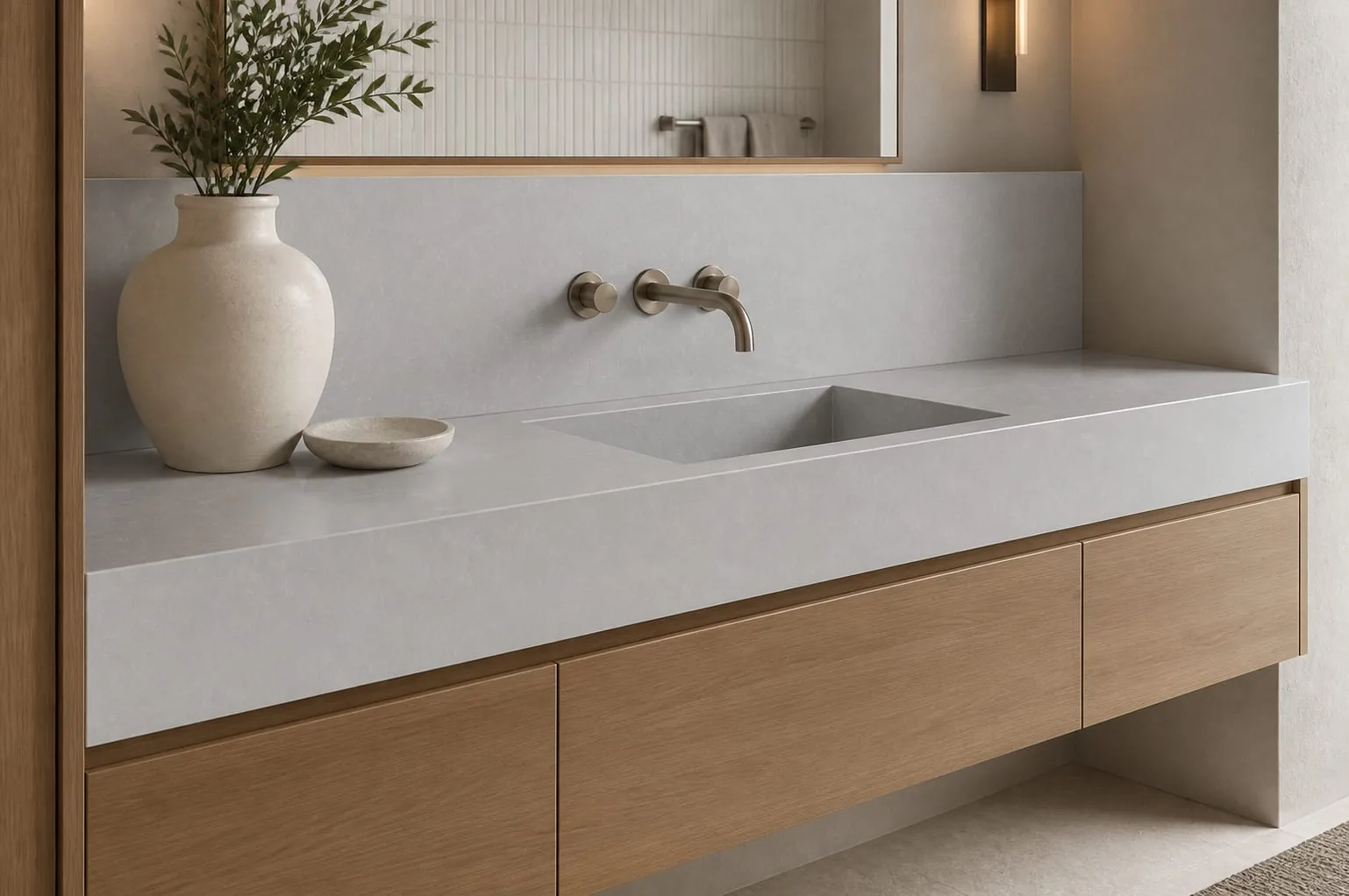 Mist Gray Soft Cloud Engineered Quartz Stone Slab for Kitchen and Interior Design thumbnail 5