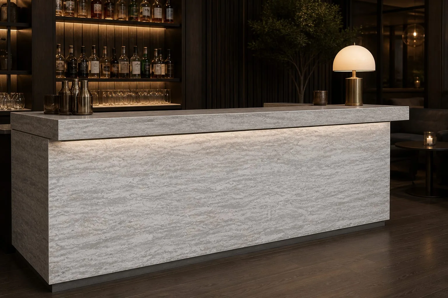 Silver Gray Layered Wave Engineered Quartz Stone Slab for Bathroom and Interior Design thumbnail 3