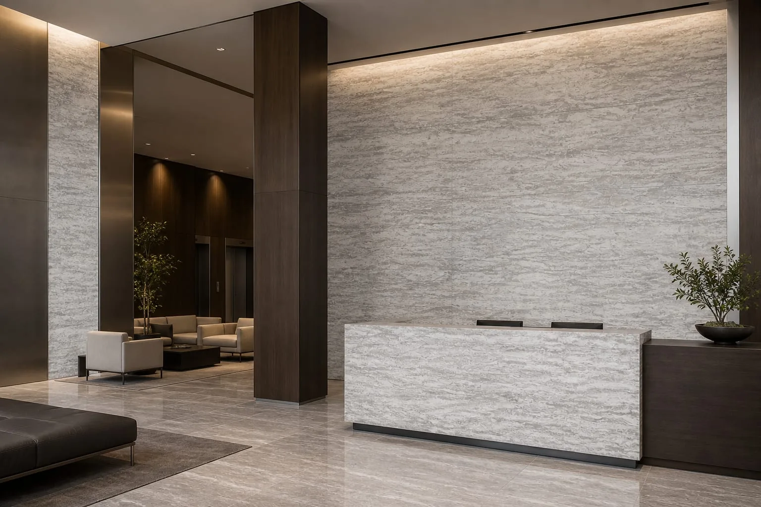 Silver Gray Layered Wave Engineered Quartz Stone Slab for Bathroom and Interior Design thumbnail 4