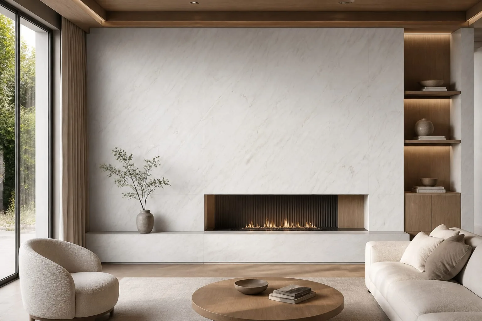Warm White Golden Linear Vein Engineered Quartz Stone Slab for Kitchen and Interior Design thumbnail 5