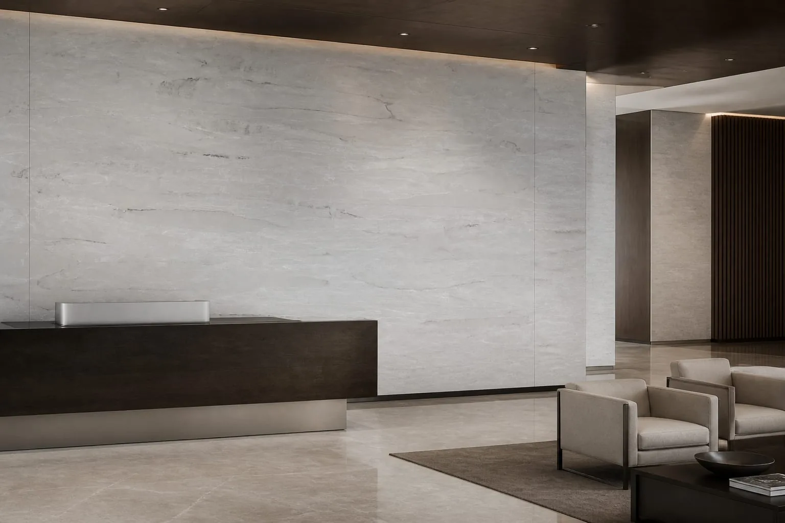 Ash Gray Brushed Layer Engineered Quartz Stone Slab for Kitchen and Interior Design thumbnail 4