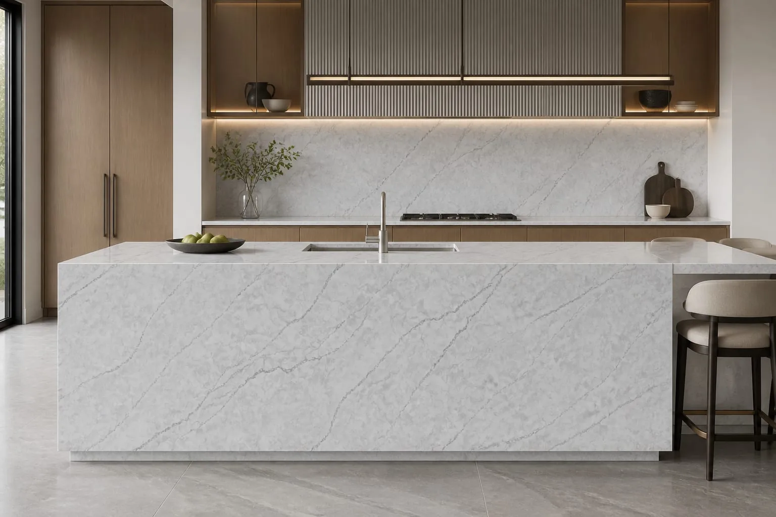 Light Gray Fractured Vein Engineered Quartz Stone Slab for Kitchen and Interior Design thumbnail 3