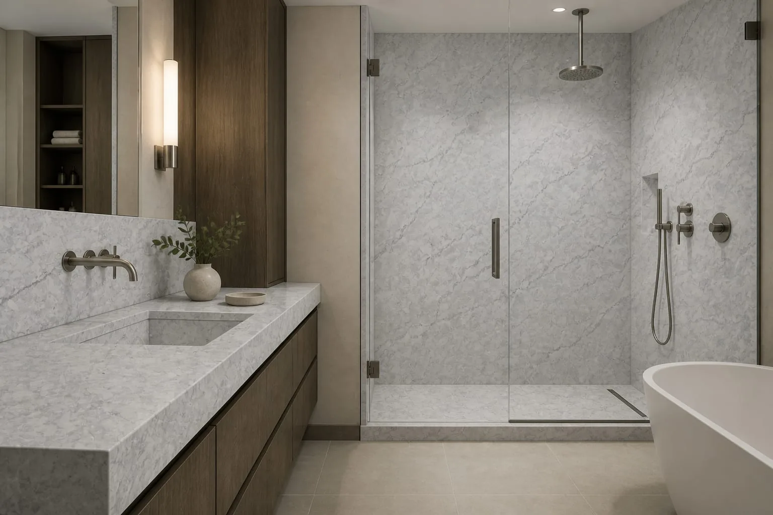 Light Gray Fractured Vein Engineered Quartz Stone Slab for Kitchen and Interior Design thumbnail 4