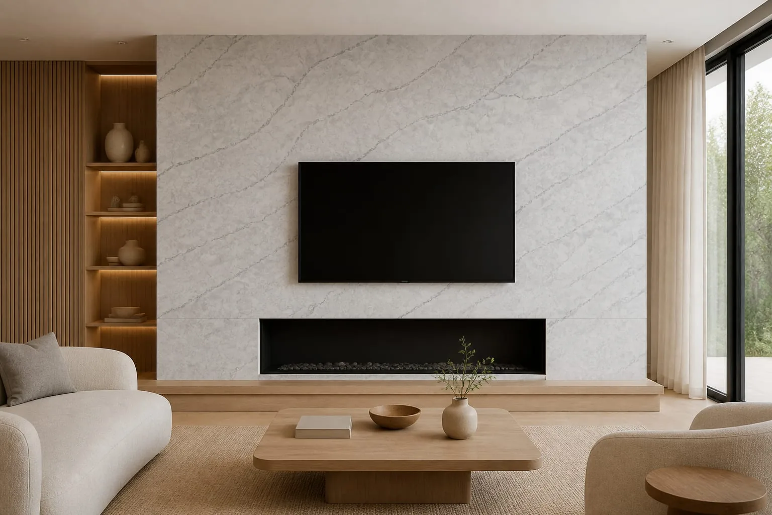 Light Gray Fractured Vein Engineered Quartz Stone Slab for Kitchen and Interior Design thumbnail 5