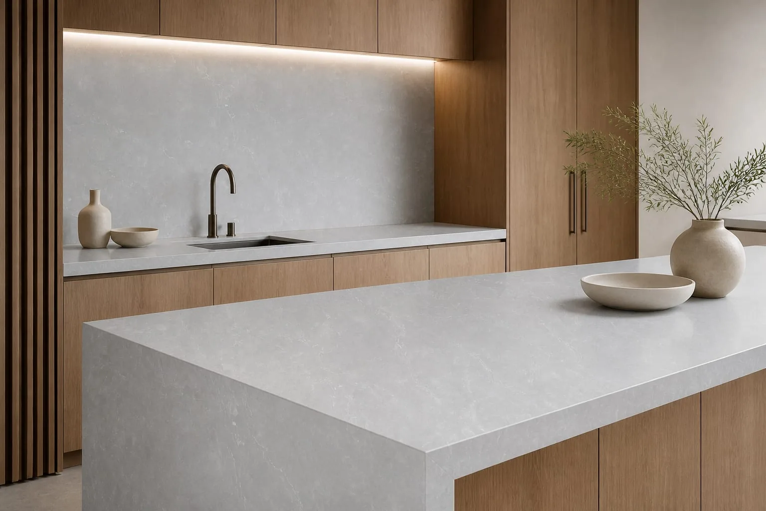 Pearl Gray Crystalline Frost Engineered Quartz Stone Slab for Kitchen and Interior Design thumbnail 3