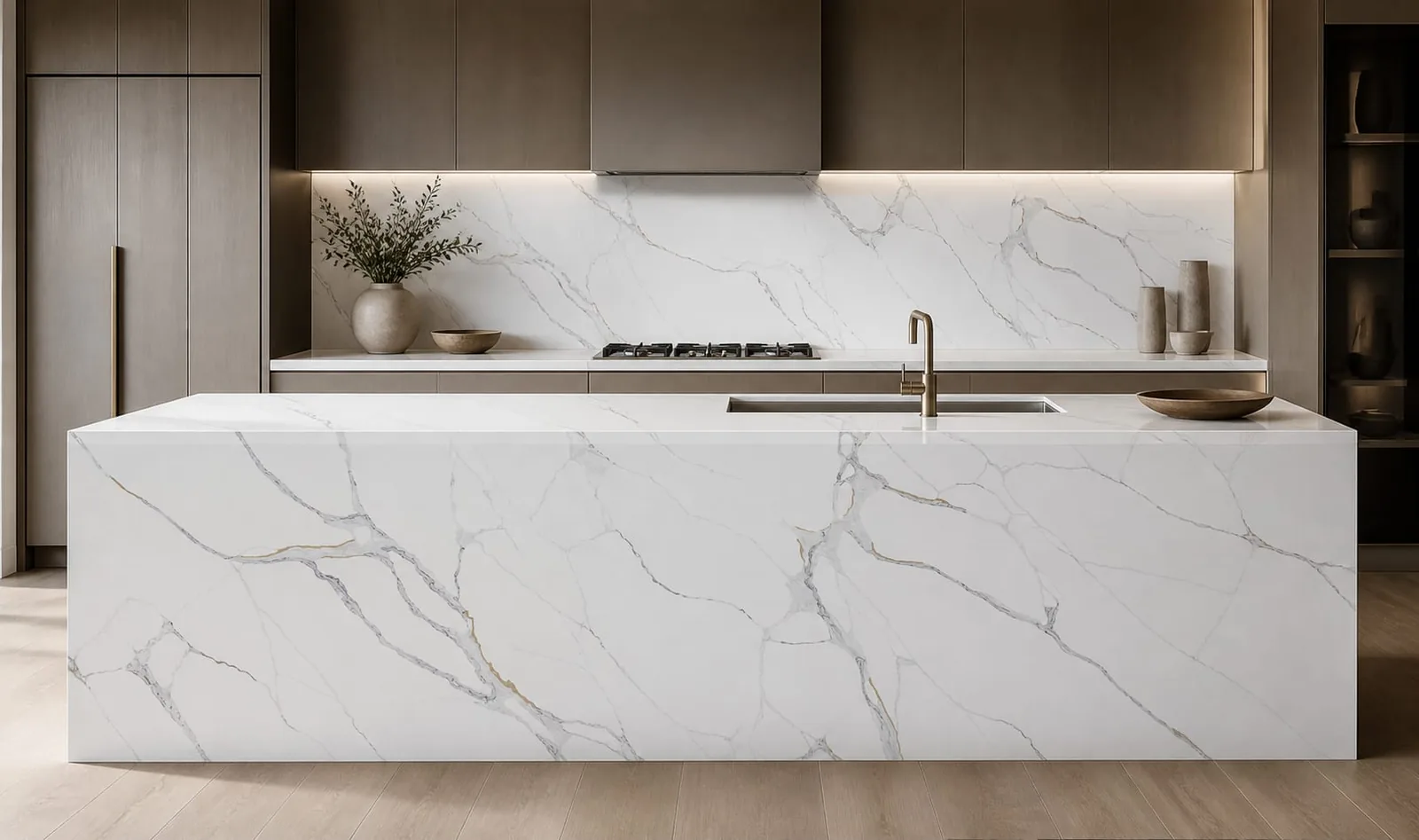 Snow White Gold Crack Vein Engineered Quartz Stone Slab for Kitchen and Interior Design thumbnail 3
