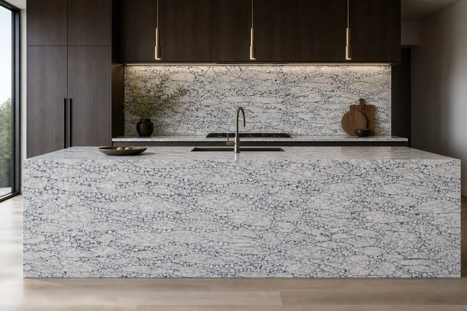 White Gray Pebble Breccia Engineered Quartz Stone Slab for Kitchen and Interior Design thumbnail 3