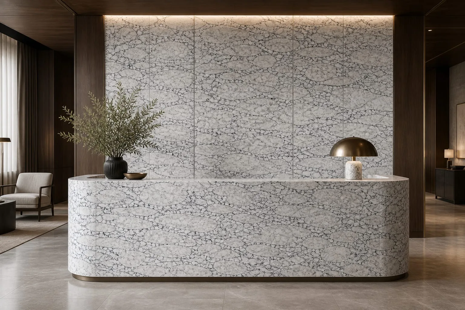 White Gray Pebble Breccia Engineered Quartz Stone Slab for Kitchen and Interior Design thumbnail 4
