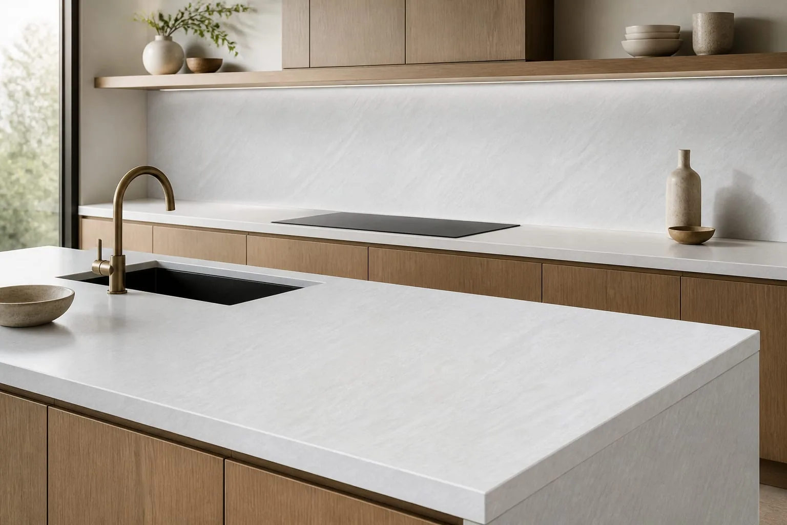 Pearl White Diagonal Feather Engineered Quartz Stone Slab for Kitchen and Interior Design thumbnail 3