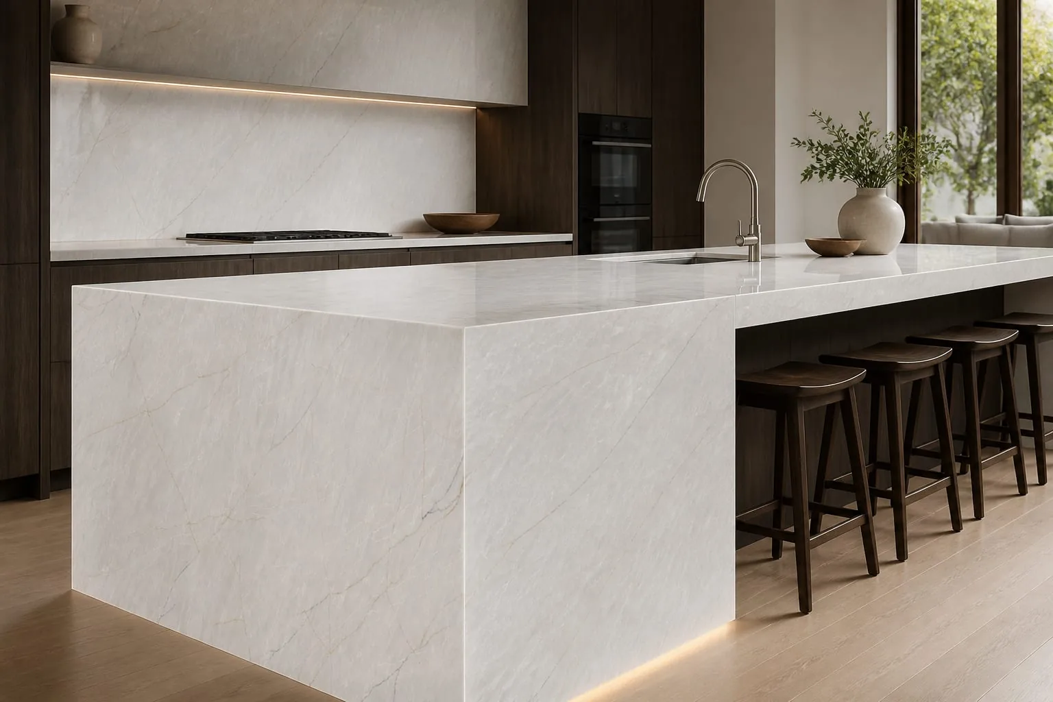 Snow White Fine Gold Web Vein Engineered Quartz Stone Slab for Kitchen and Interior Design thumbnail 3