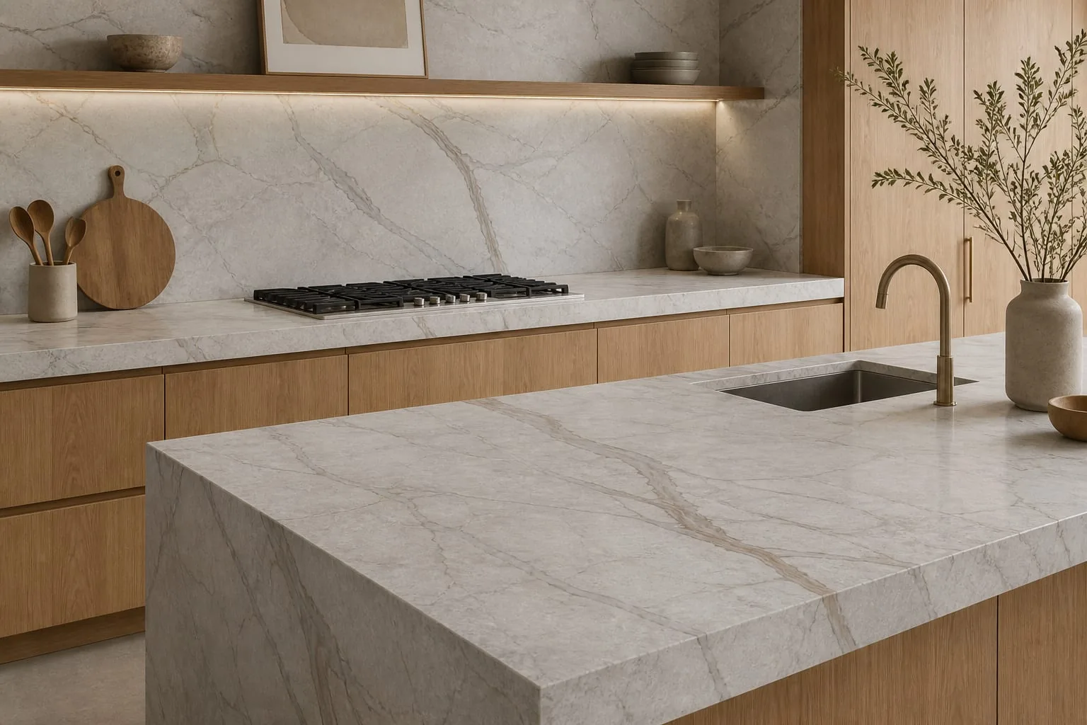 Dove Gray Taupe Branch Vein Engineered Quartz Stone Slab for Kitchen and Interior Design thumbnail 3