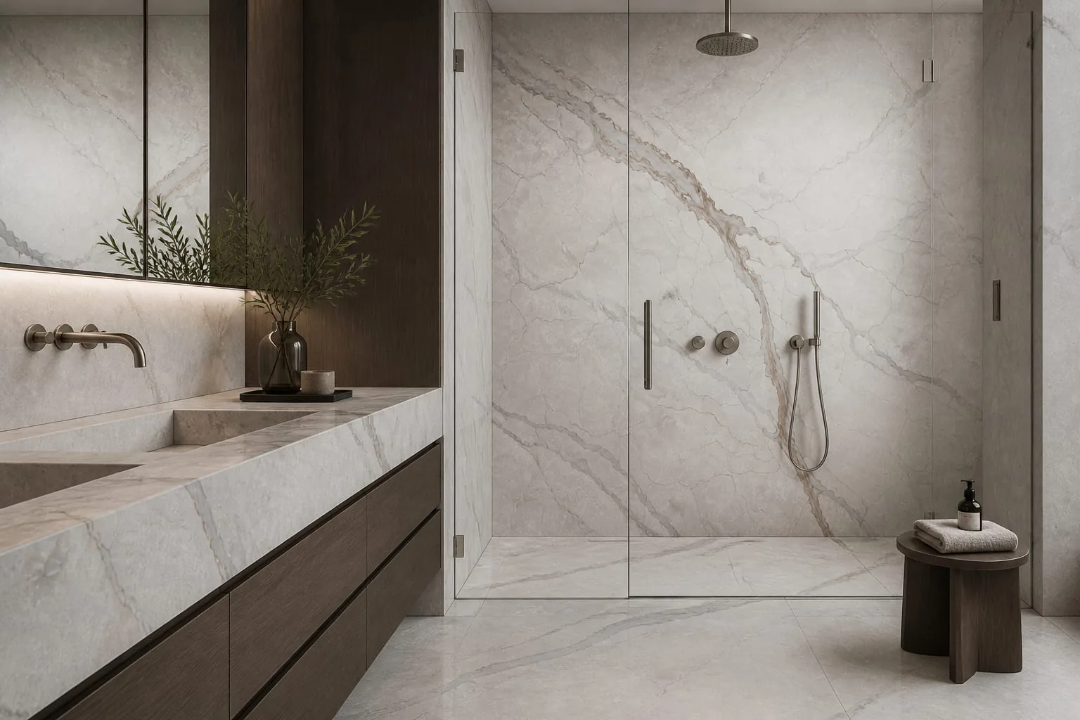 Dove Gray Taupe Branch Vein Engineered Quartz Stone Slab for Kitchen and Interior Design thumbnail 5