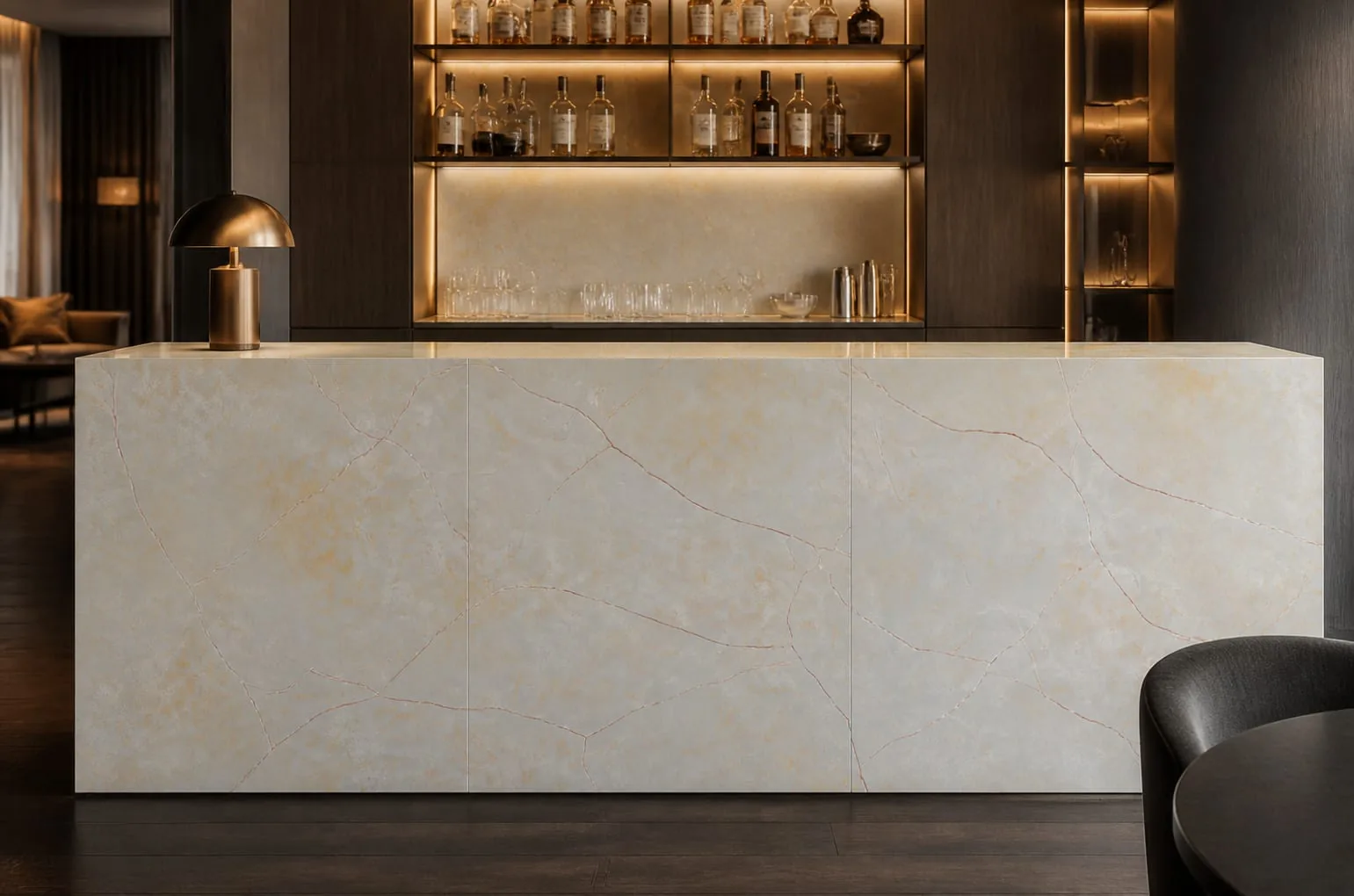 Warm Ivory Amber Crackle Engineered Quartz Stone Slab for Bathroom and Interior Design thumbnail 3