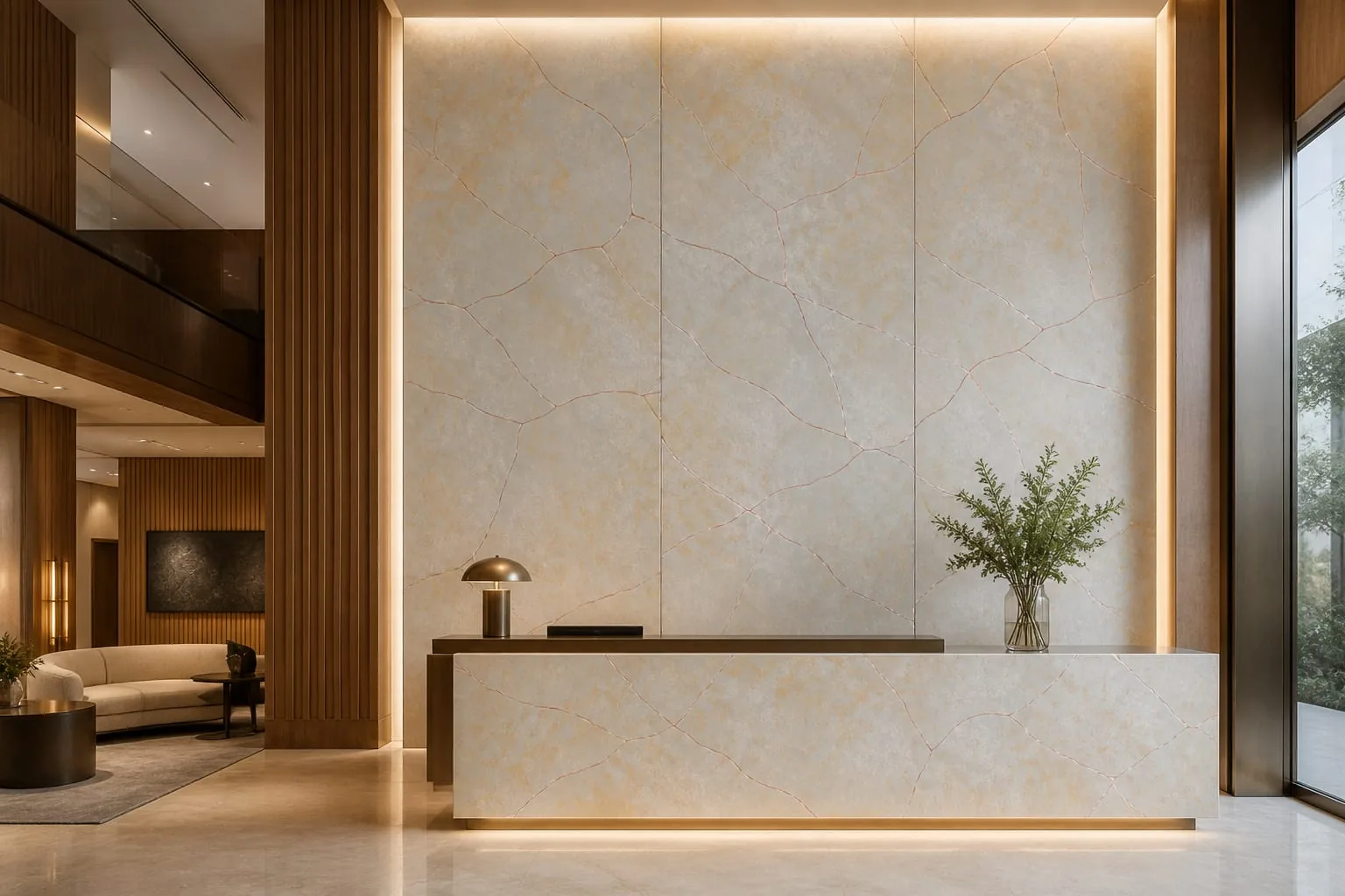 Warm Ivory Amber Crackle Engineered Quartz Stone Slab for Bathroom and Interior Design thumbnail 4