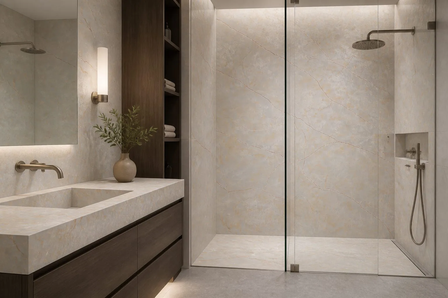 Warm Ivory Amber Crackle Engineered Quartz Stone Slab for Bathroom and Interior Design thumbnail 5