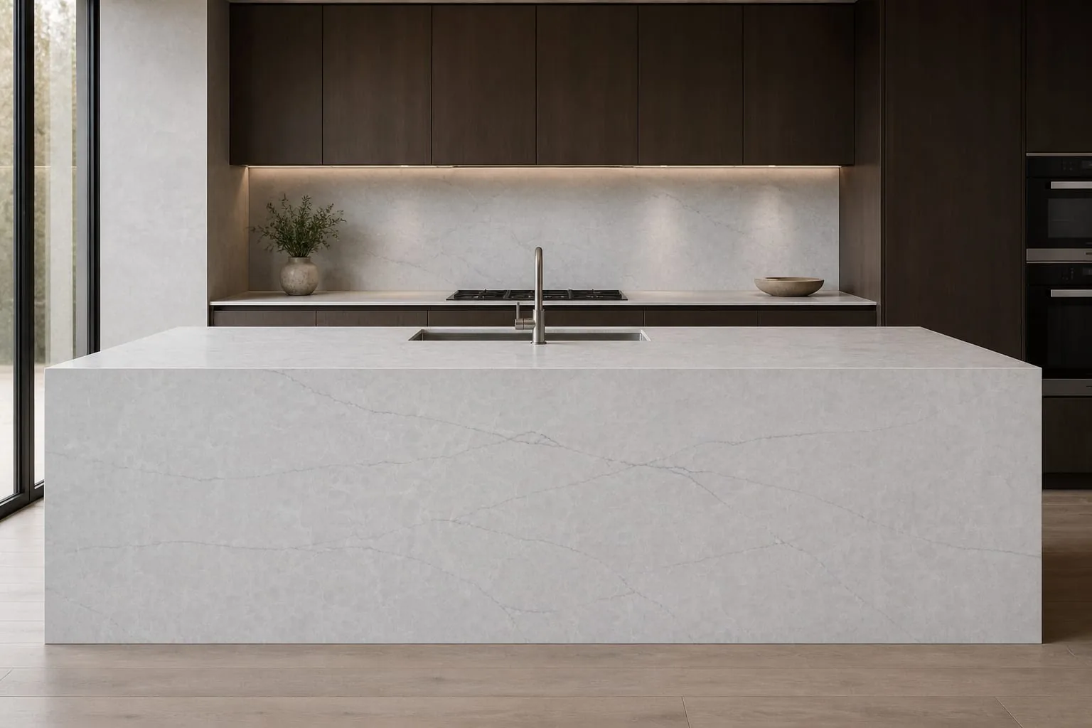 Light Gray Fine Crackle Engineered Quartz Stone Slab for Kitchen and Interior Design thumbnail 3