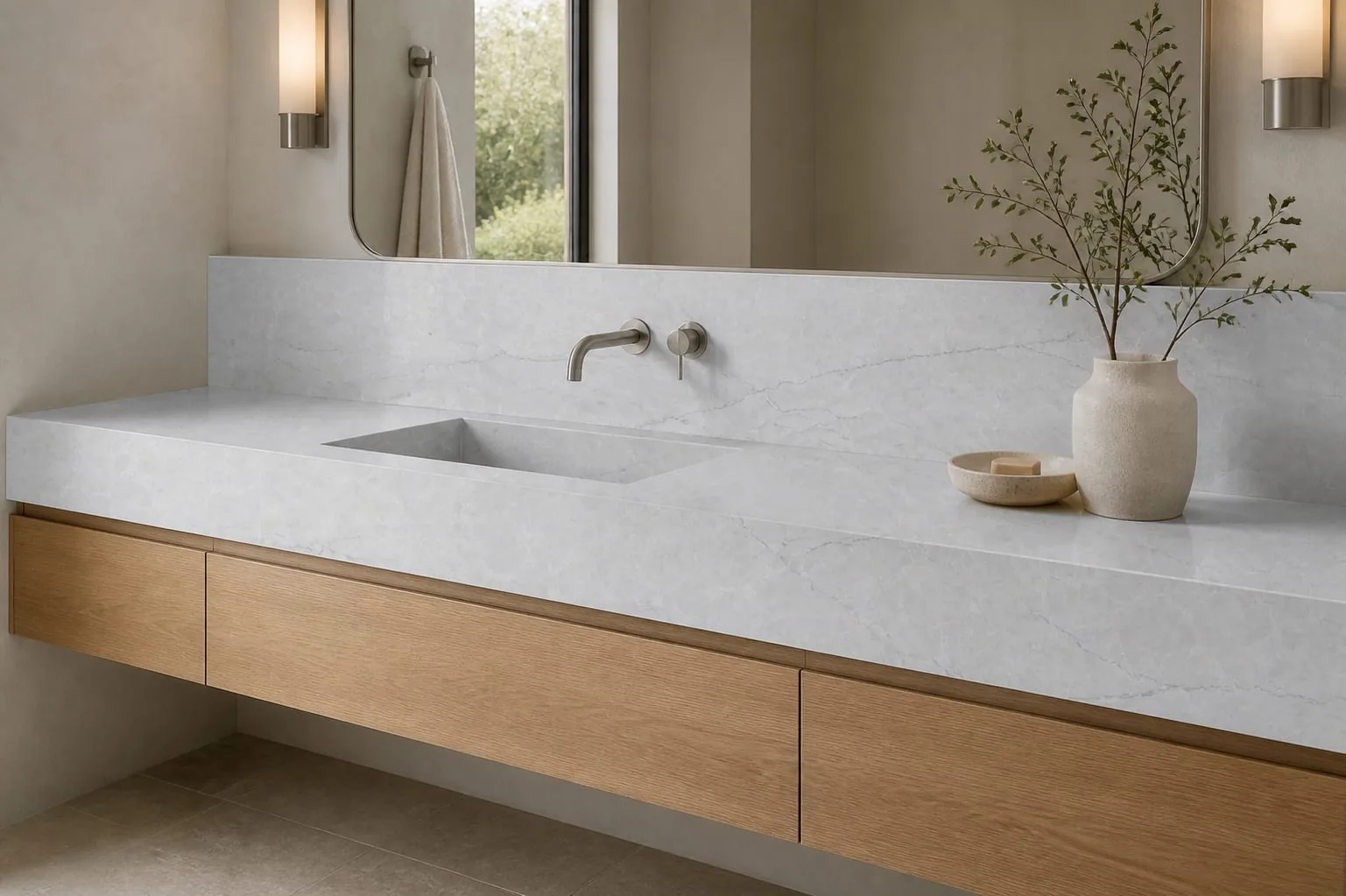 Light Gray Fine Crackle Engineered Quartz Stone Slab for Kitchen and Interior Design thumbnail 4