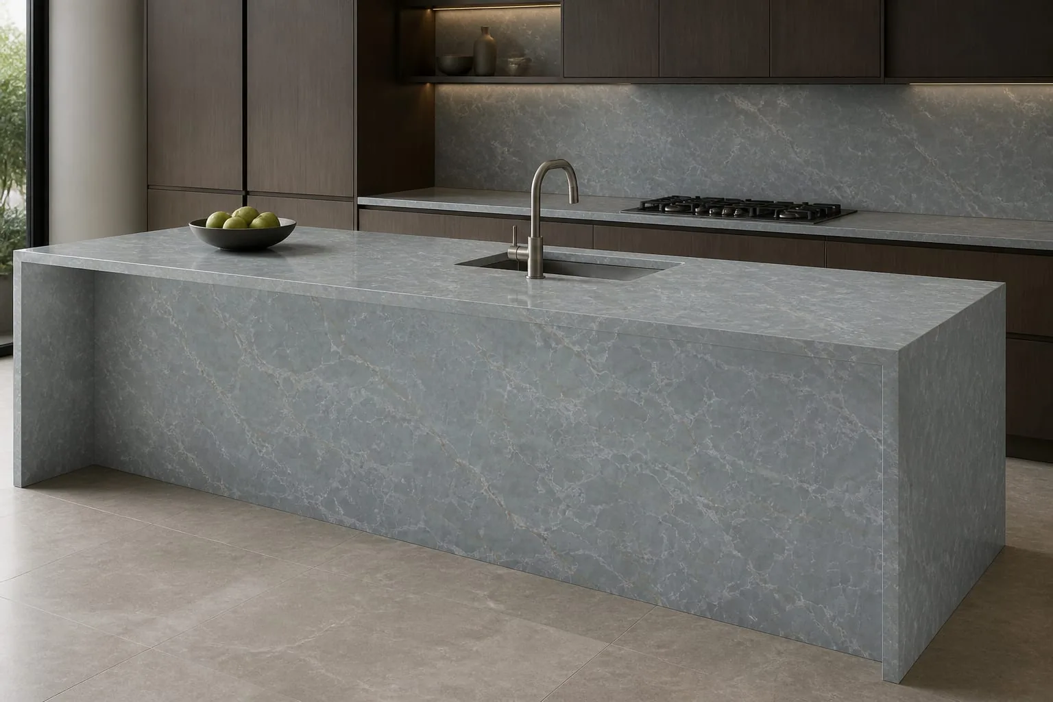 Sage Gray Copper Crackle Engineered Quartz Stone Slab for Kitchen and Interior Design thumbnail 3