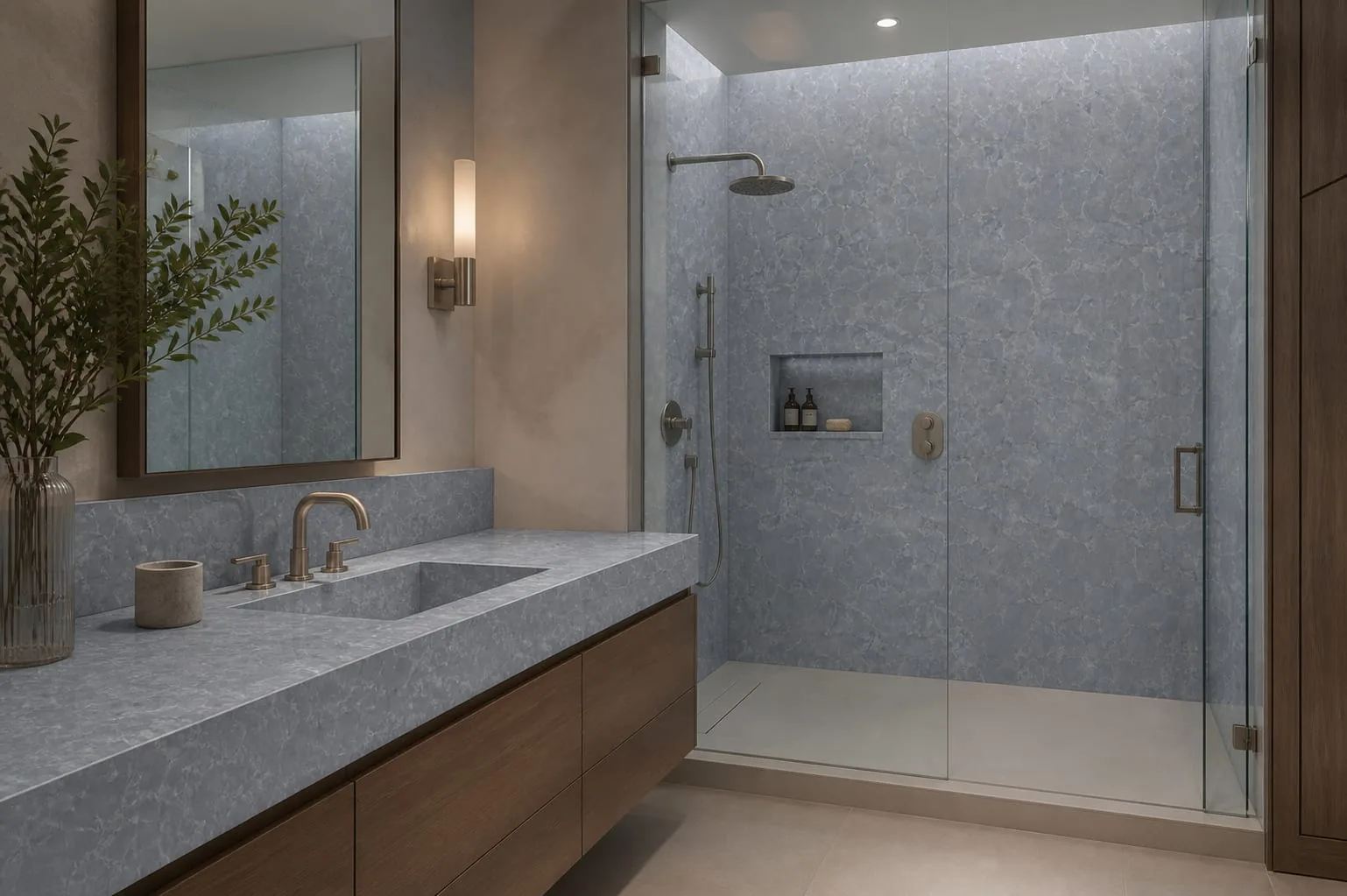 Slate Gray Crystalline Cloud Engineered Quartz Stone Slab for Bathroom and Interior Design thumbnail 5