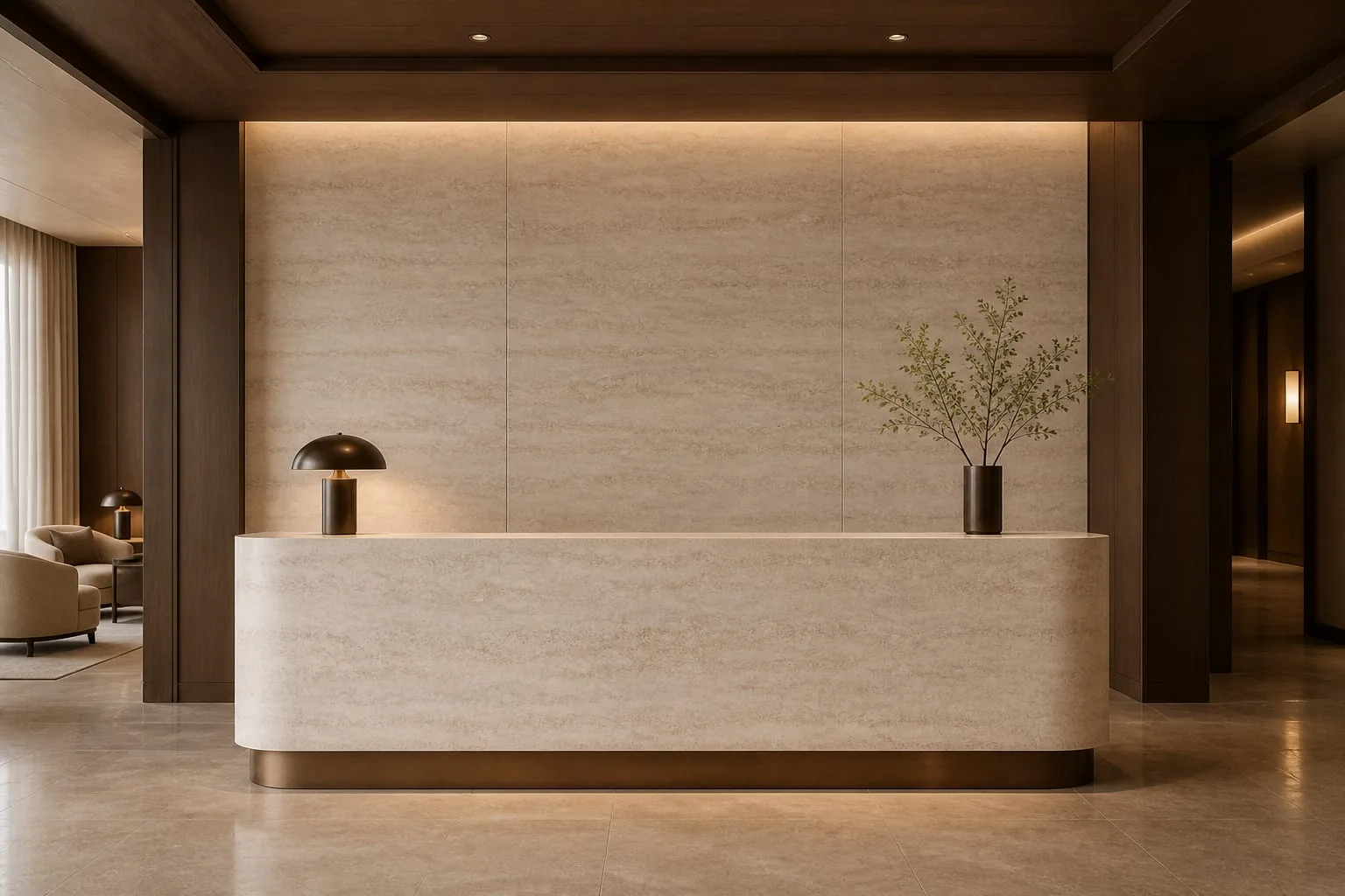 Warm Beige Horizontal Travertine Engineered Quartz Stone Slab for Kitchen and Interior Design thumbnail 4