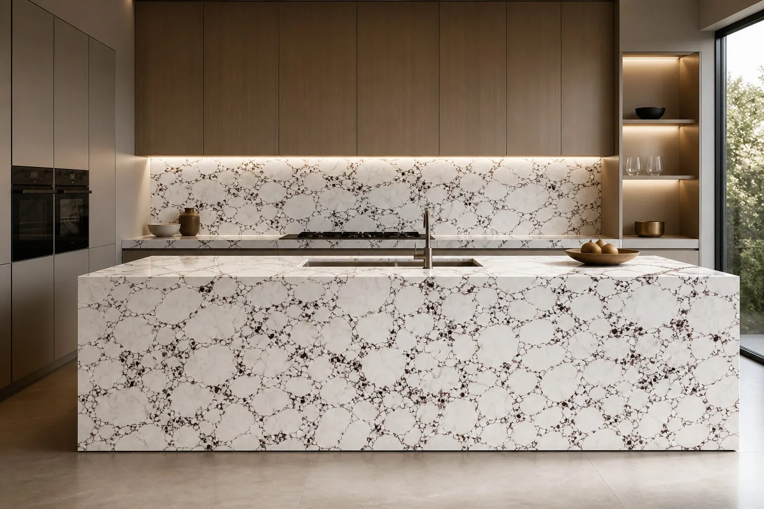 Ivory White Espresso Breccia Engineered Quartz Stone Slab for Kitchen and Interior Design thumbnail 3