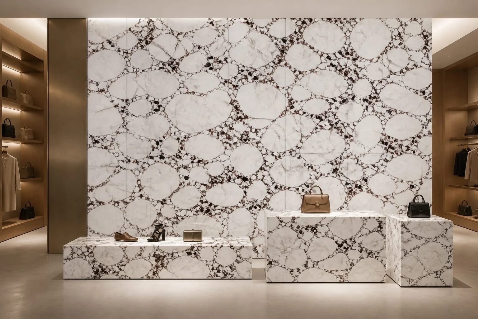 Ivory White Espresso Breccia Engineered Quartz Stone Slab for Kitchen and Interior Design thumbnail 5