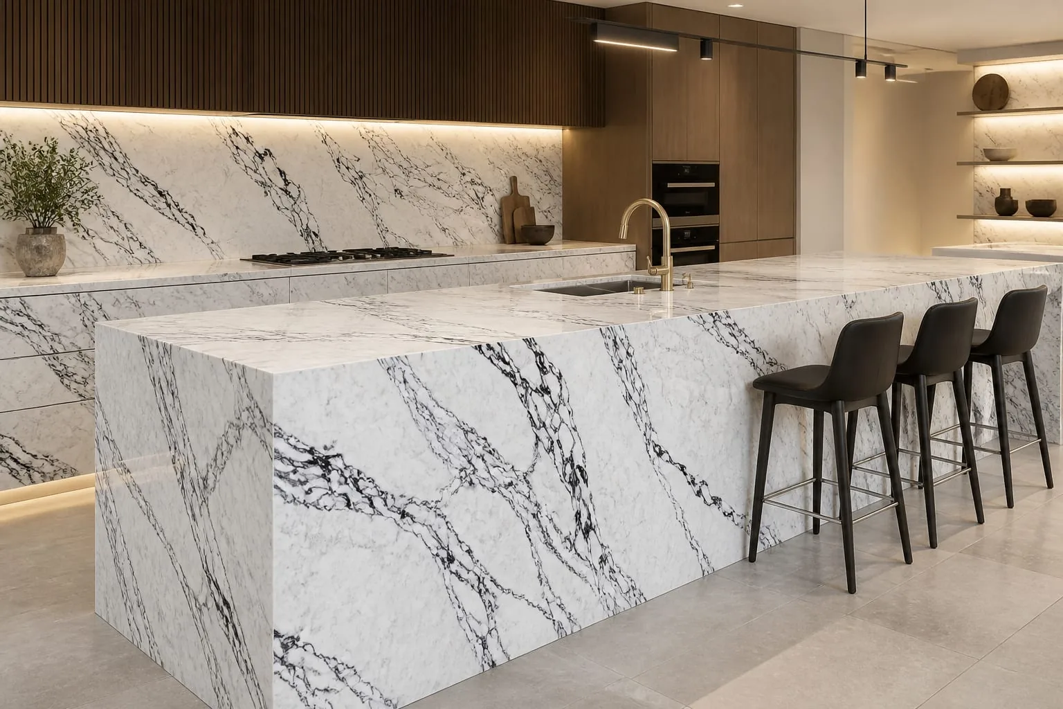 Snow White Black Ink Flow Engineered Quartz Stone Slab for Kitchen and Interior Design thumbnail 3