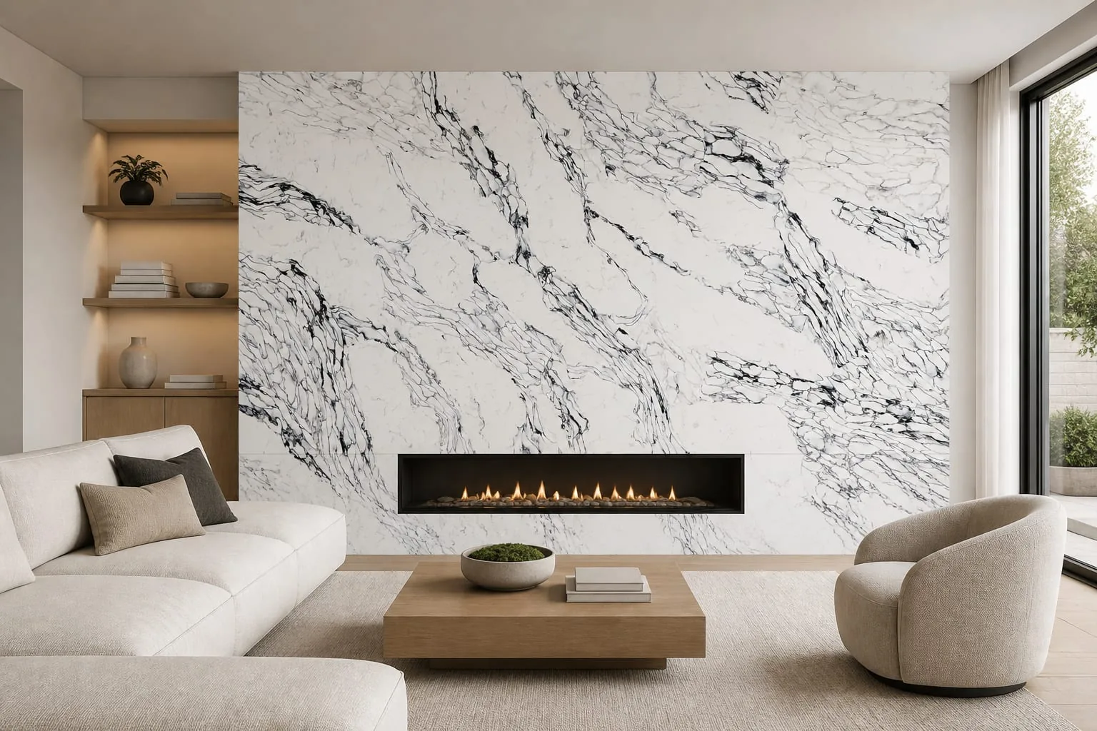 Snow White Black Ink Flow Engineered Quartz Stone Slab for Kitchen and Interior Design thumbnail 4