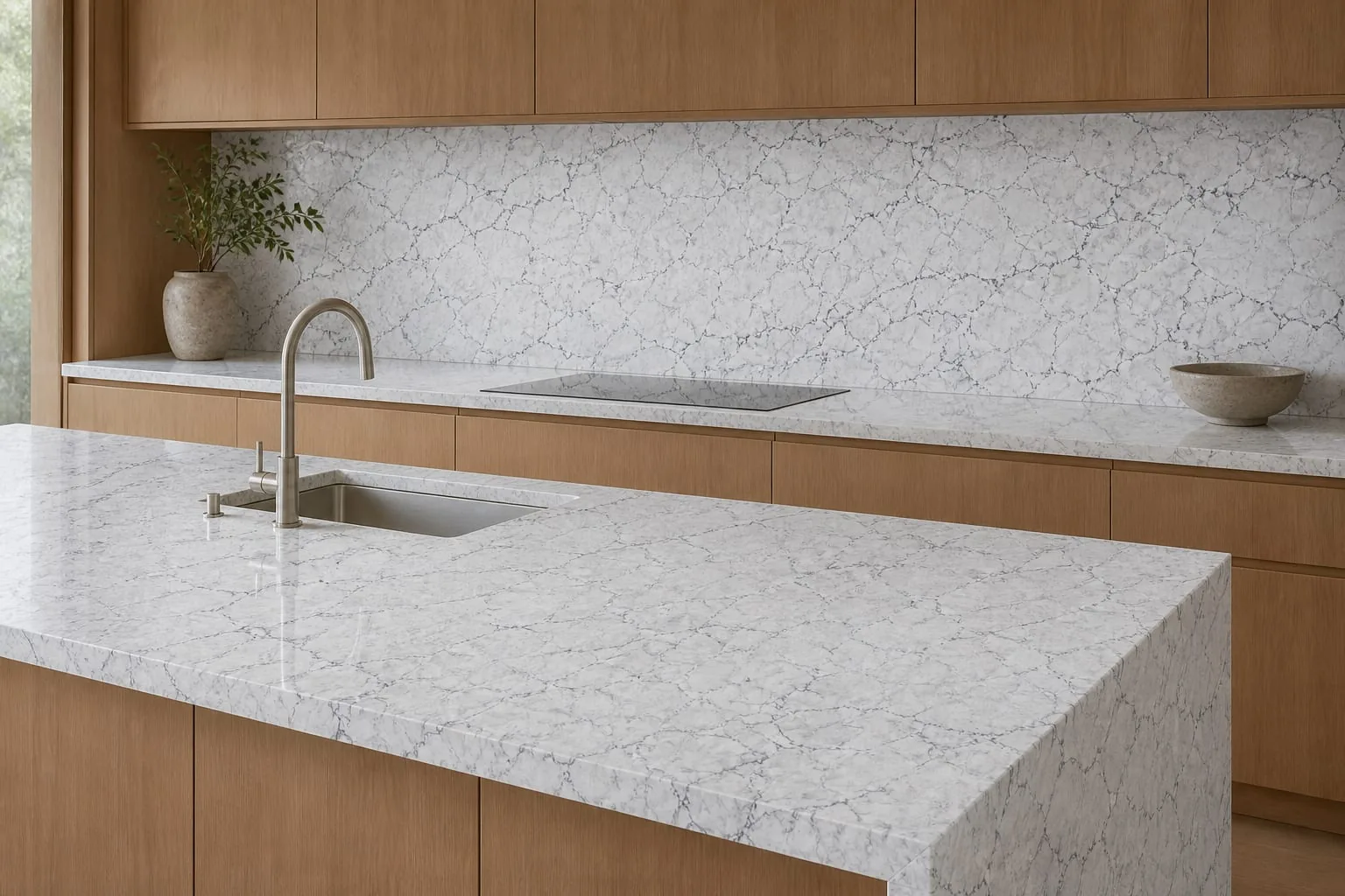 Frost White Gray Crackle Engineered Quartz Stone Slab for Kitchen and Interior Design thumbnail 3