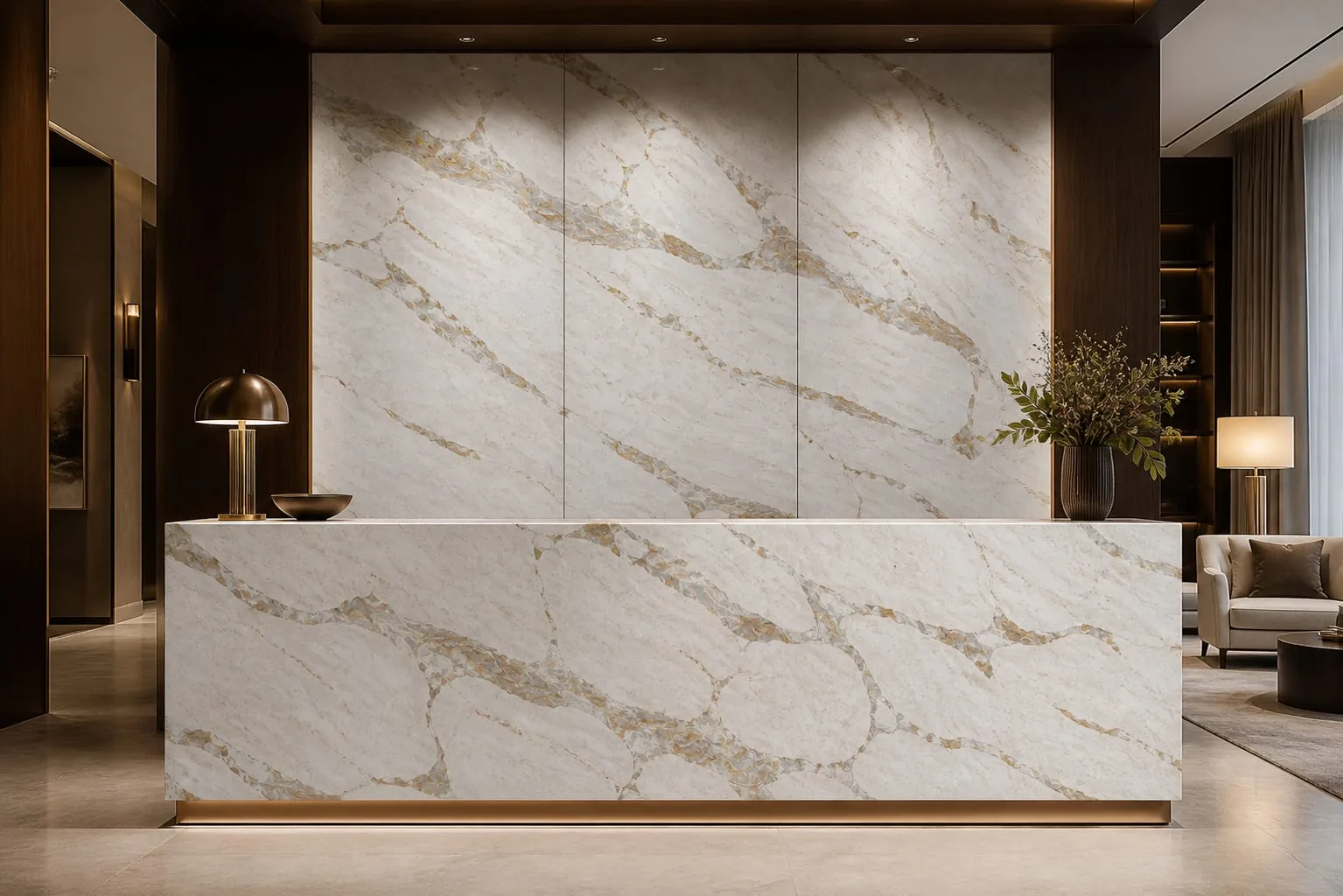 Snow White Golden Breccia Engineered Quartz Stone Slab for Kitchen and Interior Design thumbnail 4