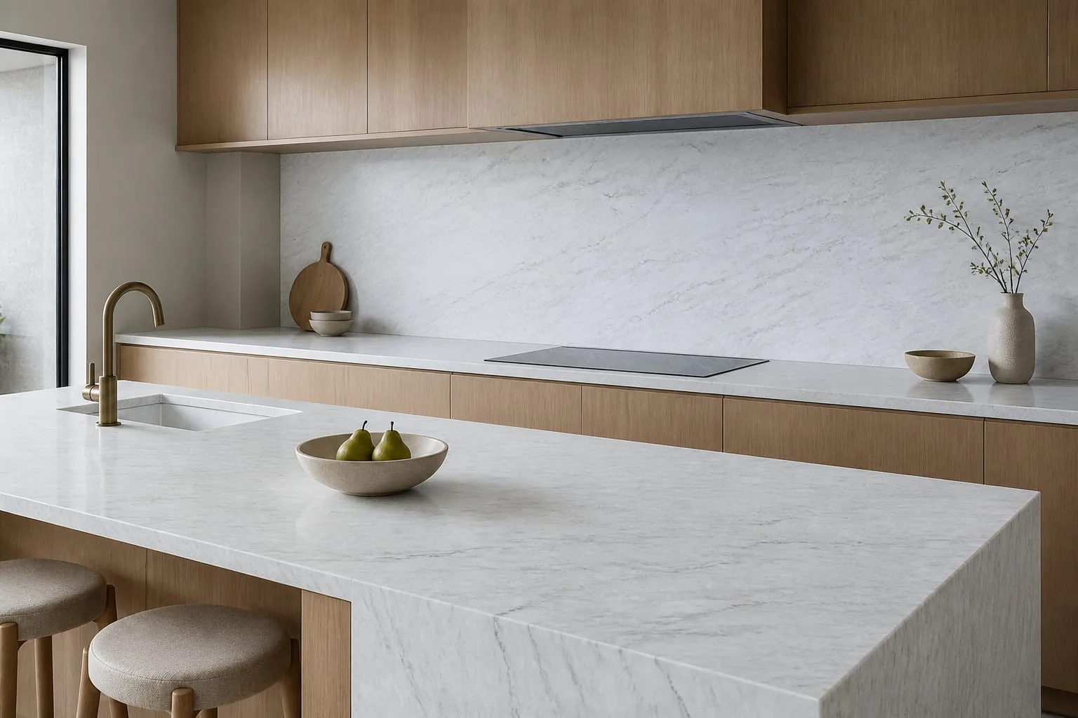 Ice White Pale Blue Linear Vein Engineered Quartz Stone Slab for Kitchen and Interior Design thumbnail 3