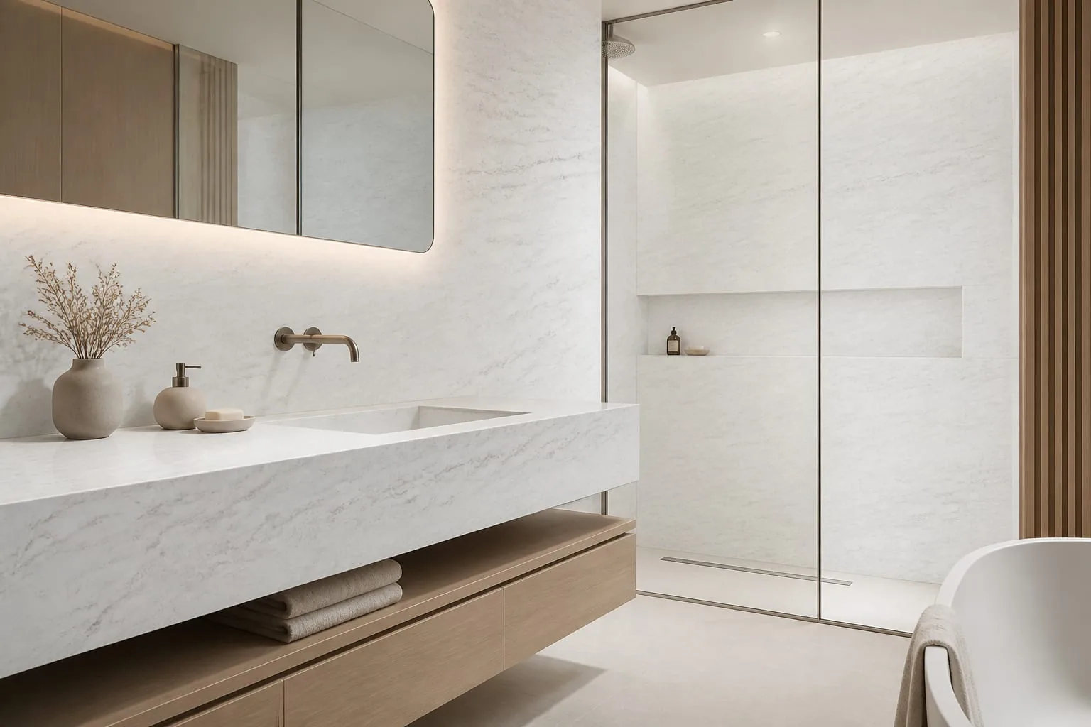 Ice White Pale Blue Linear Vein Engineered Quartz Stone Slab for Kitchen and Interior Design thumbnail 4